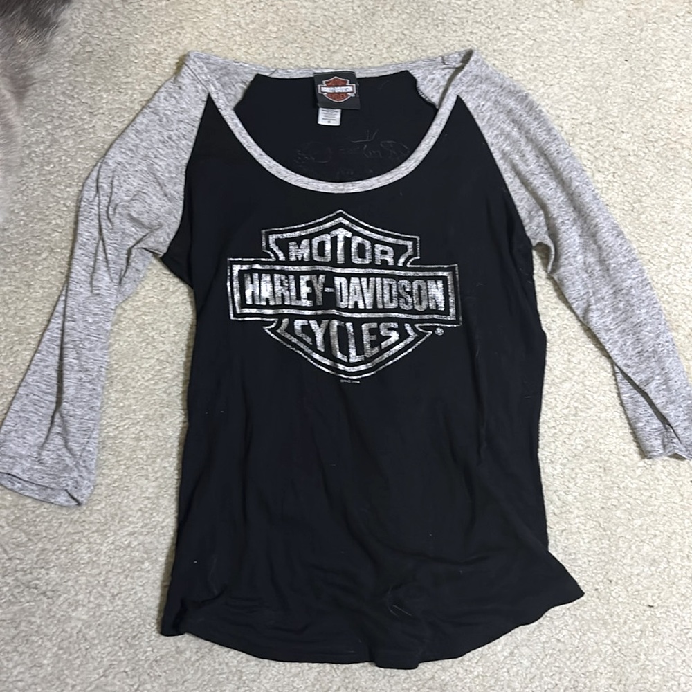 Harley-Davidson Women's Black and Gray Long Sleeve Tee